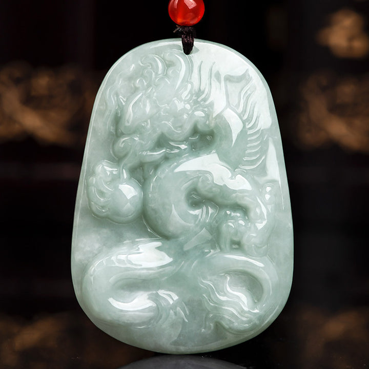 Buddha Stones Chinese Zodiac Flying Dragon Jade Protection Necklace String Pendant