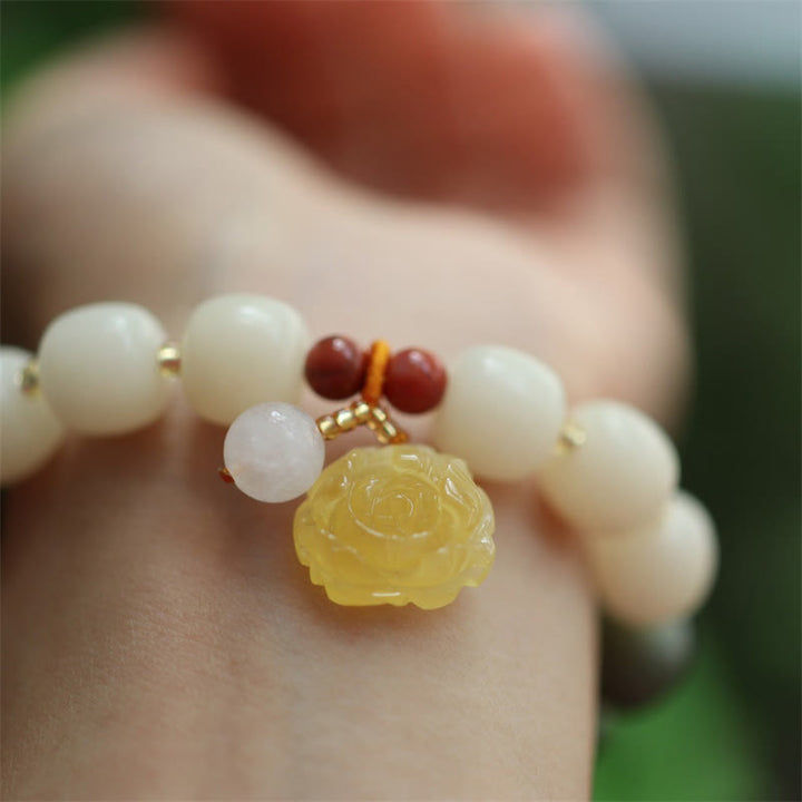 Buddha Stones Gradient Bodhi Seed Amber Lotus Peace Bracelet