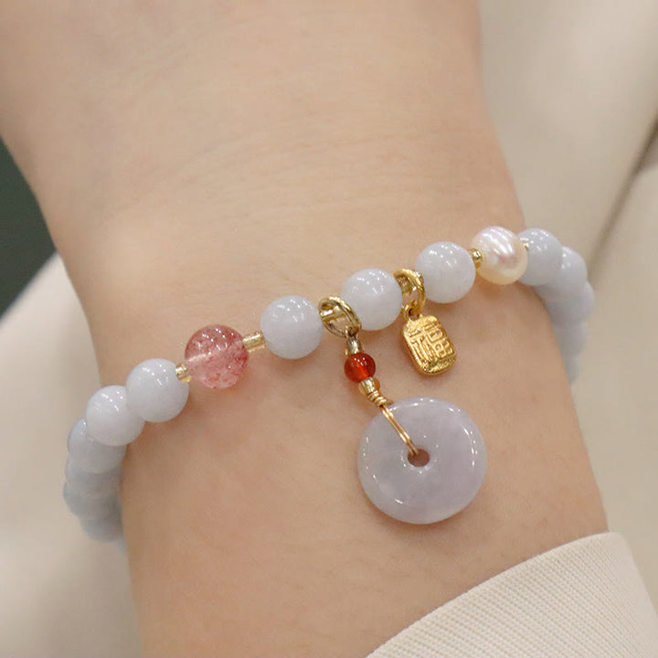 Buddha Stones Natural Aquamarine Chalcedony Serenity Rabbit Gourd Cat Charm Bracelet