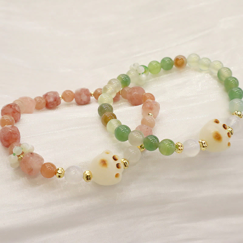 Buddha Stones Green Agate Sun Stone Cat's Eye Bodhi Seed Cat Paw Support Bracelet