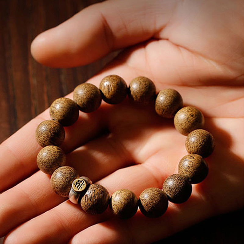 Buddha Stones Chinese Zodiac Natal Buddha Natural Agarwood Silver Peace Calm Bracelet