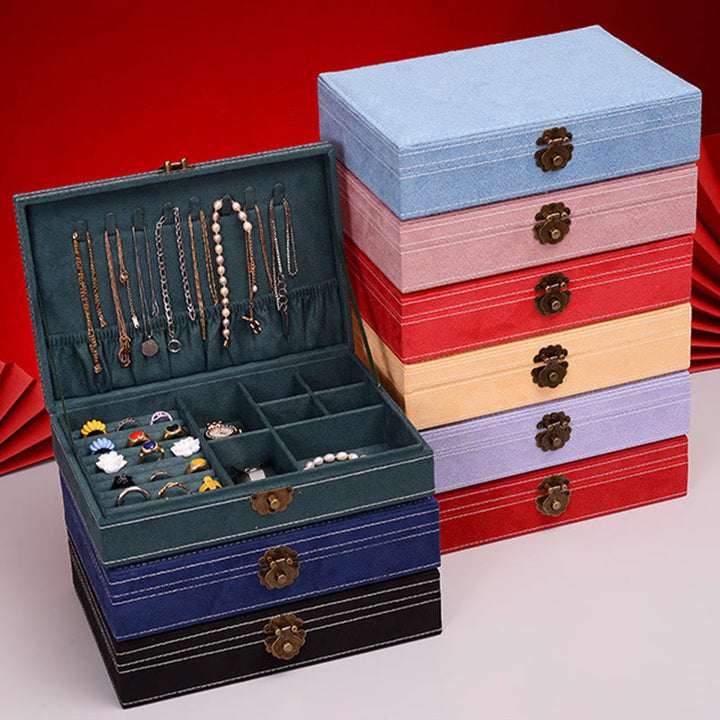 Buddha Stones Simple Design Jewelry Box Organizer Single Layer Flannel Jewelry Storage Box With Lock