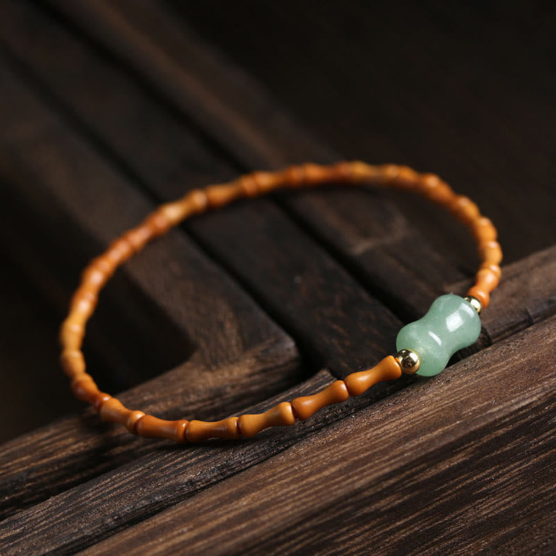 Buddha Stones Natural Olive Pit Green Aventurine Bamboo Pattern Luck Bracelet