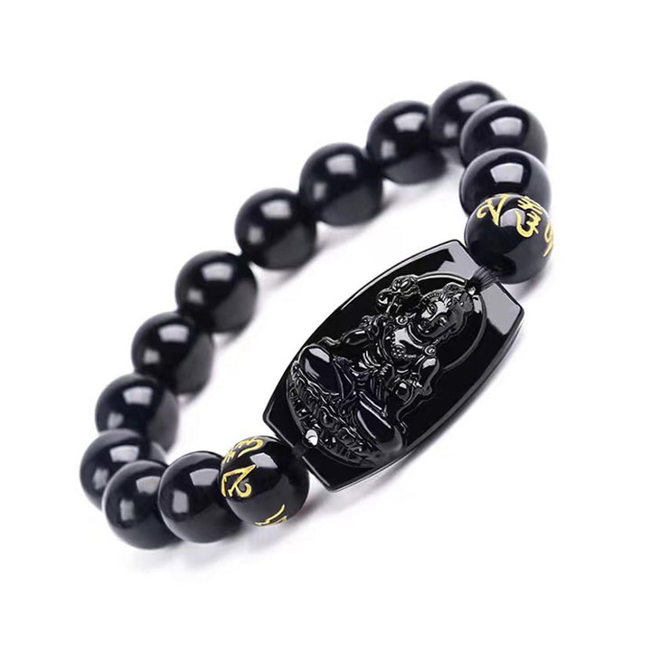 Buddha Stones Chinese Zodiac Obsidian Protection Bracelet