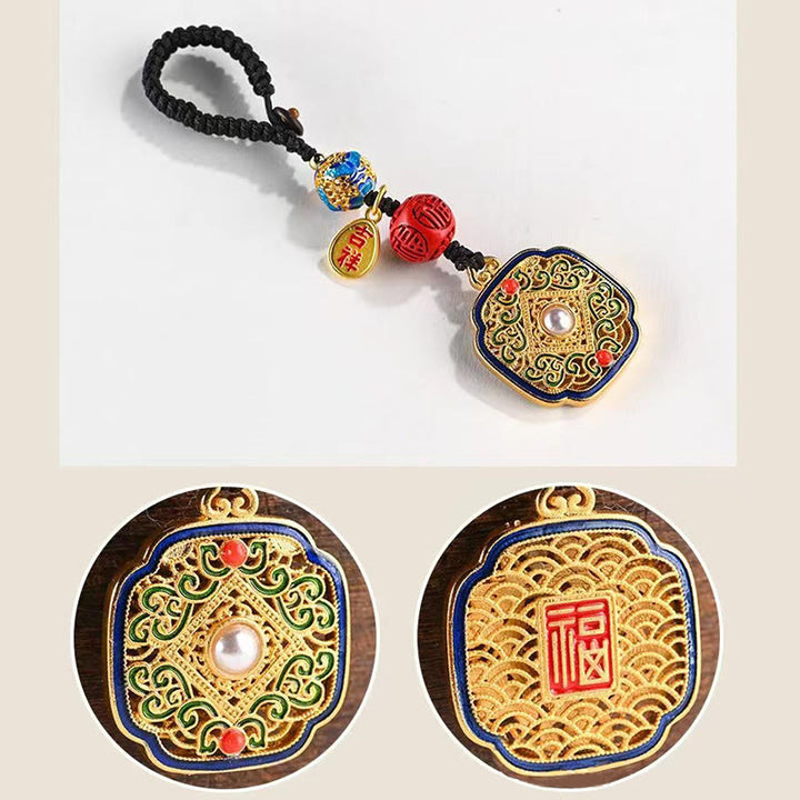 Buddha Stones Fu Character Blessing Ruyi Charm Key Chain