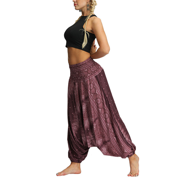 Buddha Stones Boho Feather Yoga Pants Hippie Harem Trousers Sports Fitness Dance Women's Pants