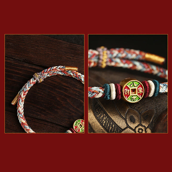 Buddha Stones Colorful Rope Wealth Comes From All Directions Handmade Eight Thread Peace Knot Luck Bracelet