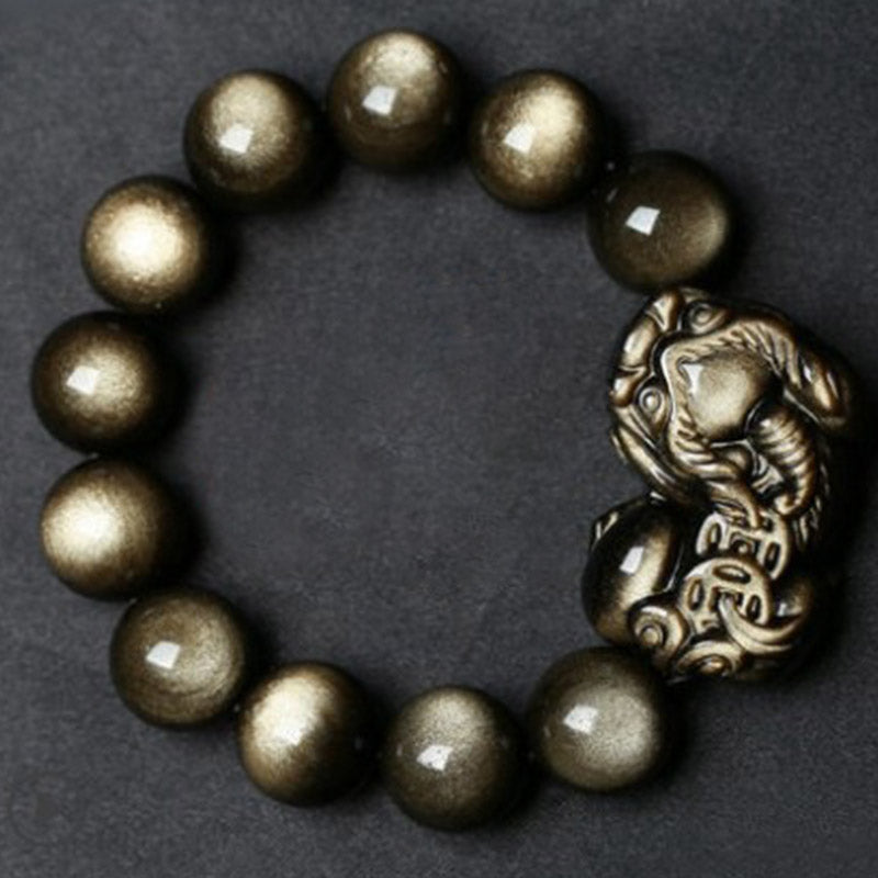 FengShui PiXiu Golden Obsidian Protection Bracelet