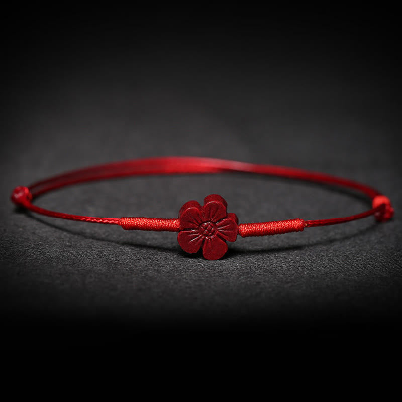 Handmade Plum Blossom Four Leaf Clover PiXiu Lotus Koi Fish Cinnabar Blessing Braid Bracelet