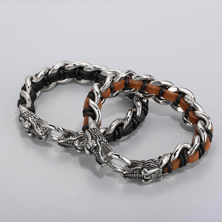 Dragon Leather Titanium Steel Protection Luck Braided Bracelet