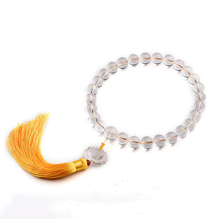 Natural White Crystal Lotus Wrist Mala Meditation Tassels Pocket Mala Car Decoration