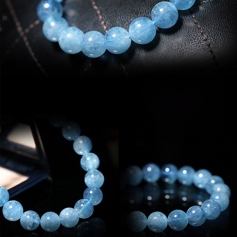 Buddhastoneshop Aquamarine Beads Peace Healing Bracelet