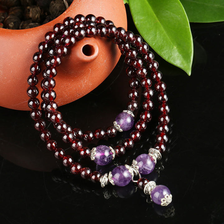 Buddha Stones Natural Garnet Amethyst Protection Bracelet