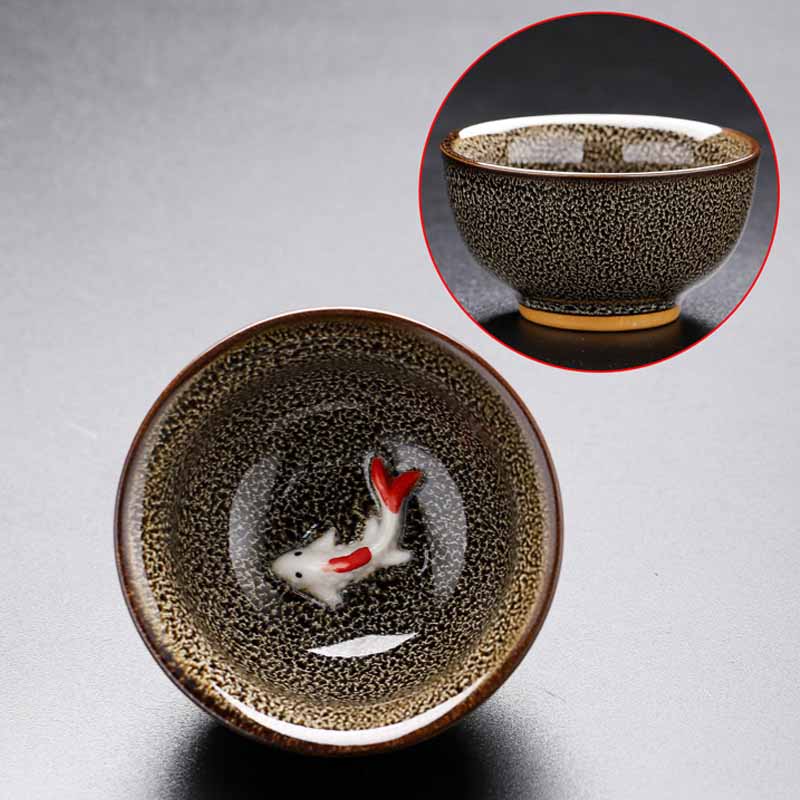 Buddha Stones Small Koi Fish Kiln Change Chinese Jianzhan Ceramic Teacup Kung Fu Tea Cup 60ml