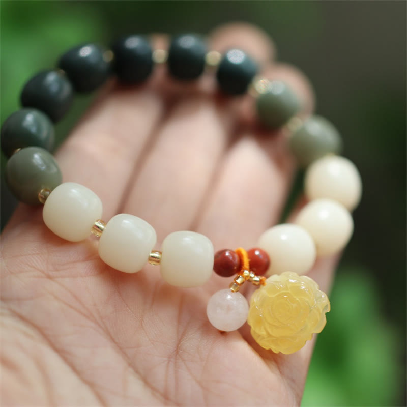 Buddha Stones Gradient Bodhi Seed Amber Lotus Peace Bracelet