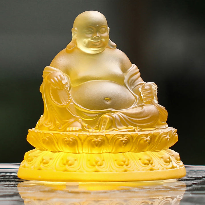 Buddha Stones Handmade Laughing Buddha Figurine Liuli Crystal Art Piece Wealth Statue Home Decoration