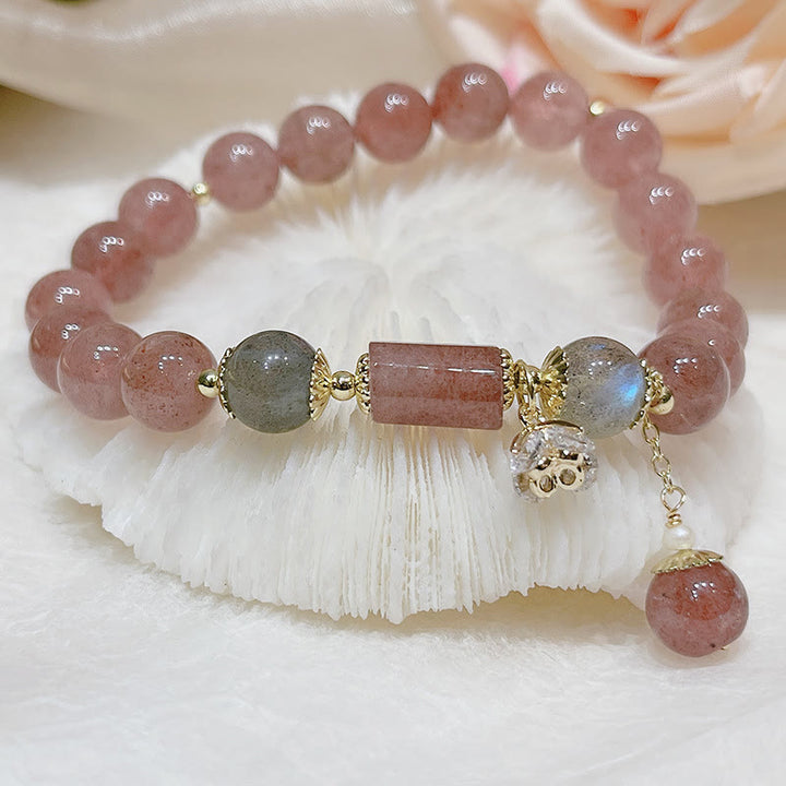 Buddha Stones Natural Strawberry Quartz Moonstone Love Bracelet