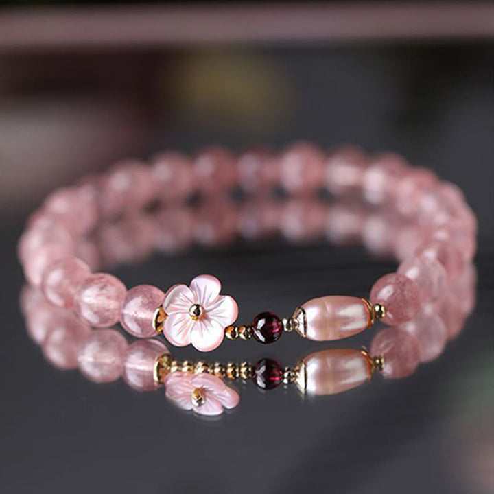 Buddha Stones Strawberry Quartz Peach Blossom Love Bracelet