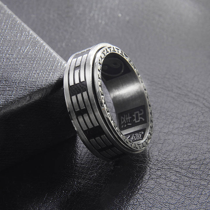 Buddha Stones Bagua Yin Yang Titanium Steel Balance Rotatable Ring