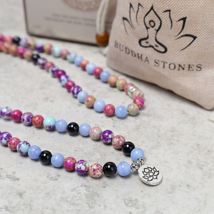 Buddha Stones Natural Purple Miano Real Stone Lotus Mala