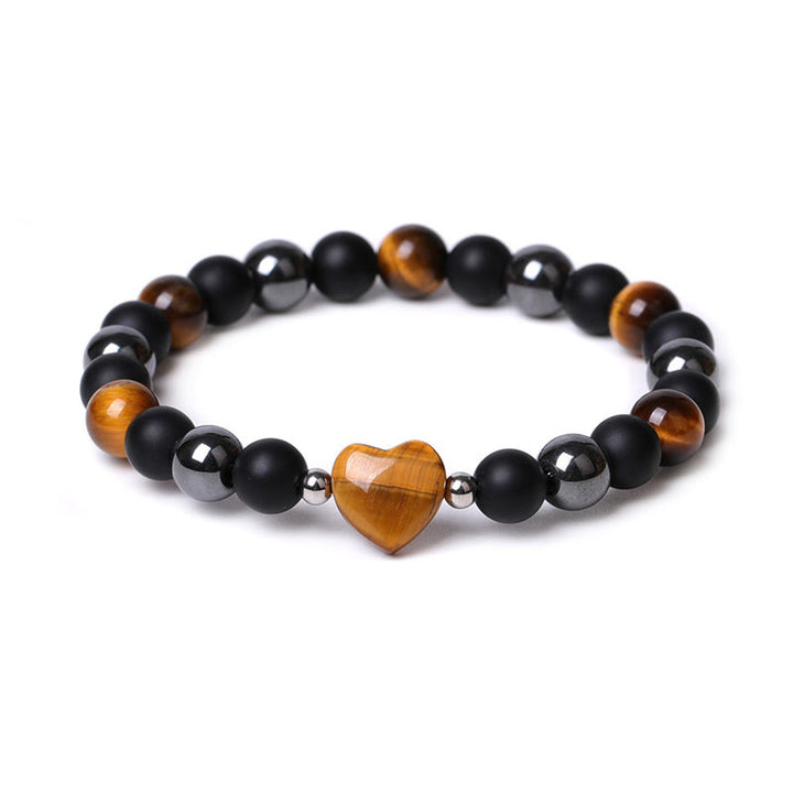 Buddha Stones Black Onyx Tiger Eye Stone Crystal Love Heart Protection Bracelet