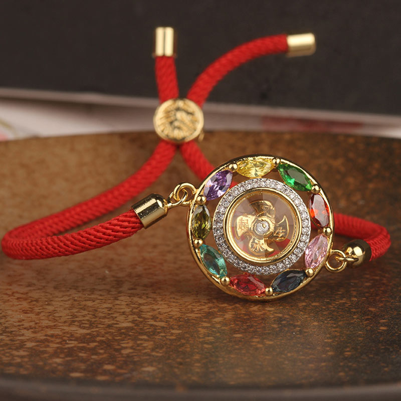 Buddha Stones Colorful Zircon Copper Wealth Luck Rotation Bracelet Necklace Pendant