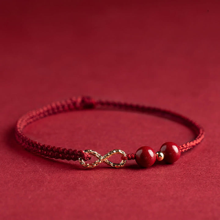 Buddha Stones Cinnabar Blessing Red String 14K Gold Infinity Symbol Bracelet Anklet