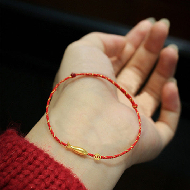 Buddha Stones 14K Gold Plated Koi Fish Luck Wealth Braided Bracelet