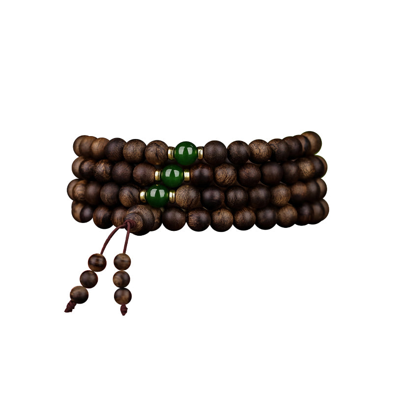 Buddha Stones 108 Mala Beads Indonesia Tarakan Rare Agarwood Cyan Jade Ward Off Evil Spirits Bracelet