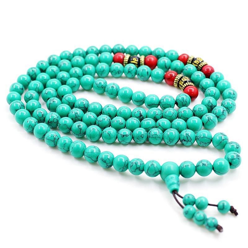 Buddha Stones Tibetan Turquoise Purification Necklace Mala