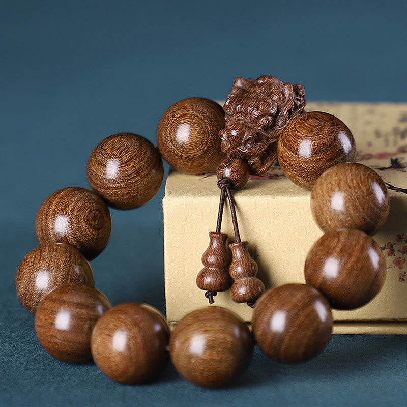 Buddha Stones Rosewood Green Sandalwood Small Leaf Red Sandalwood Agarwood Dragon Carved Protection Bracelet