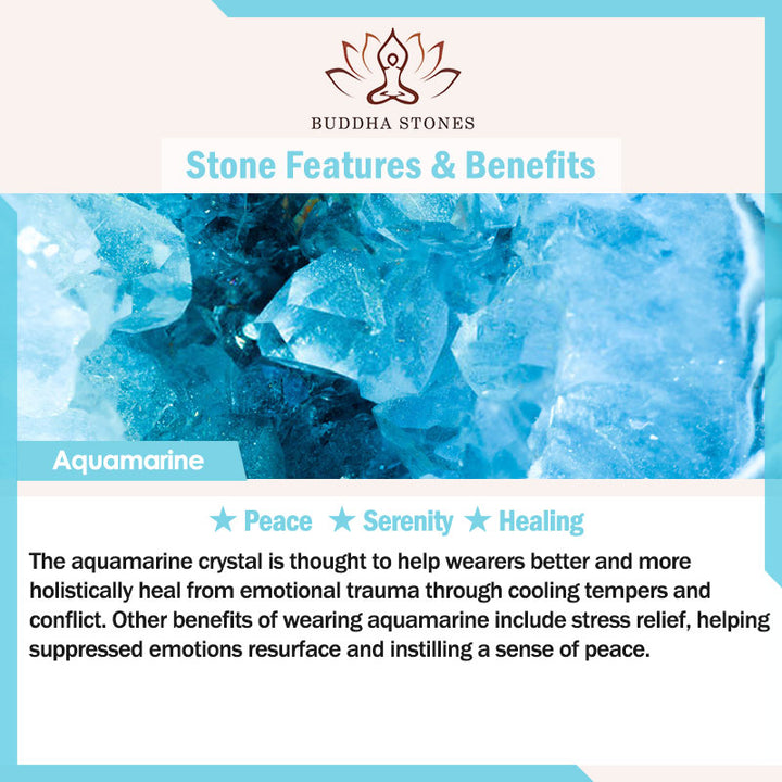 Buddhastoneshop Aquamarine Beads Peace Healing Bracelet