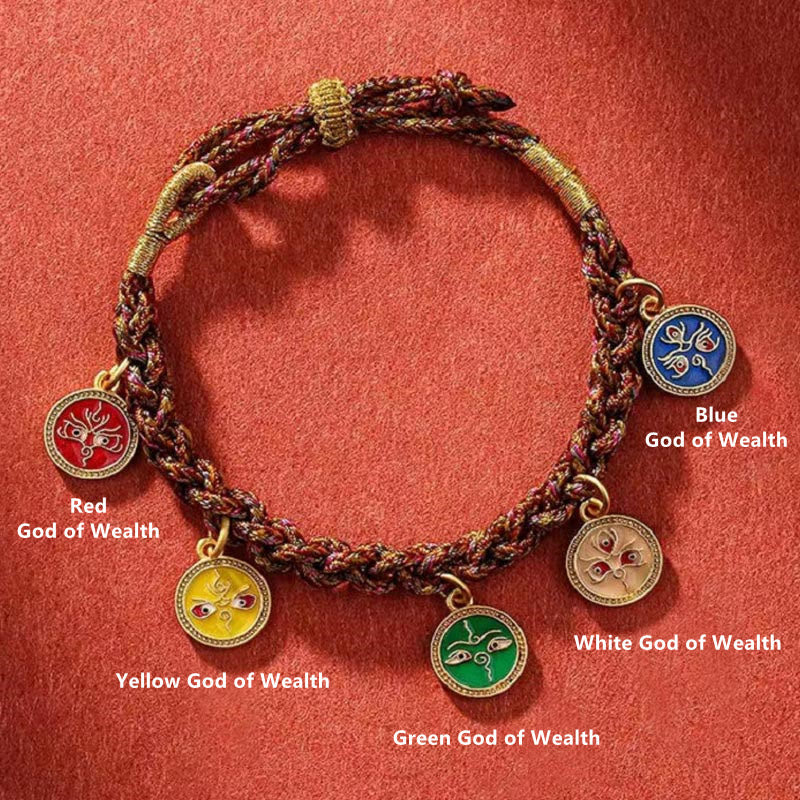 Tibetan Five God Of Wealth Thangka Luck Braid String Bracelet