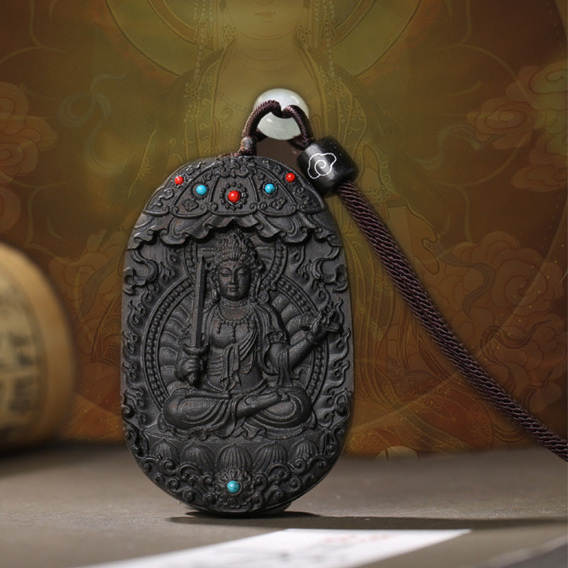 Chinese Zodiac Natal Buddha Agarwood Om Mani Padme Hum Lotus Peace Necklace Pendant