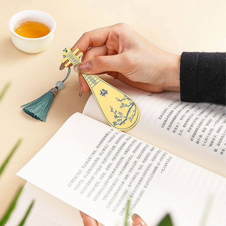 Buddha Stones Classical Musical Instruments Pipa Guzheng Guqin Ruan Metal Bookmarks Tassel With Gift Box