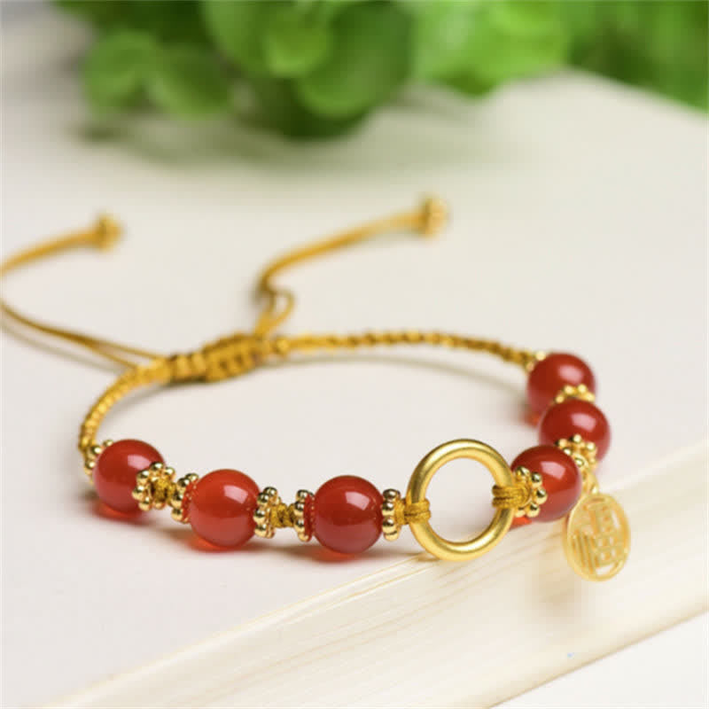 Red Agate Happiness Charm String Bracelet