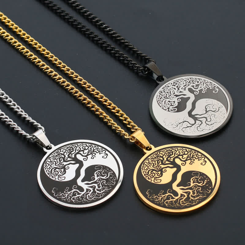 Buddha Stones The Tree of Life Titanium Steel Connection Necklace Pendant