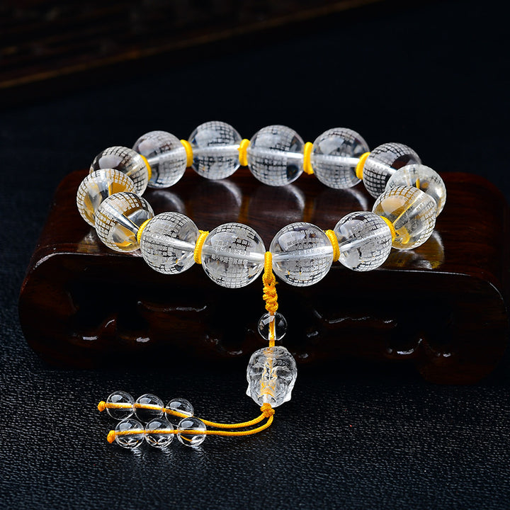 Buddha Stones Tibet White Crystal Half Demon Half Buddha Heart Sutra Lotus Healing Bracelet