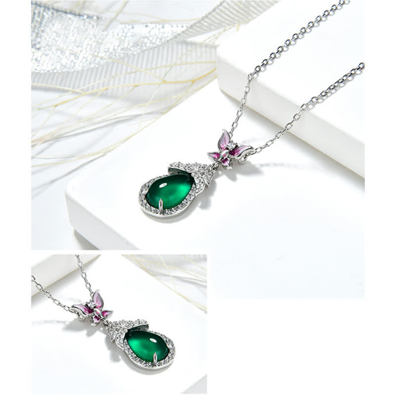 925 Sterling Silver Green Chalcedony Butterfly Zircon Courage Necklace Pendant