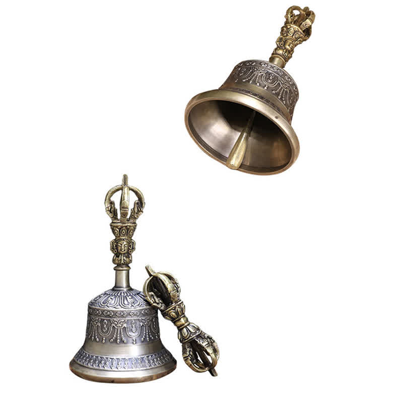 Tibetan Meditation Bell and Vajra Dorje Copper Enlightenment Decoration Set