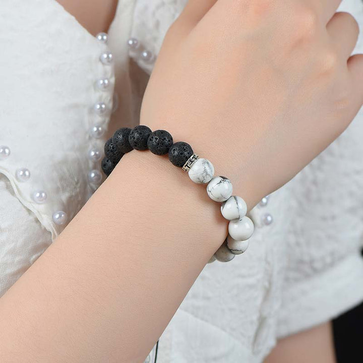 Buddha Stones Yin Yang Lava Stone Protection Bracelet