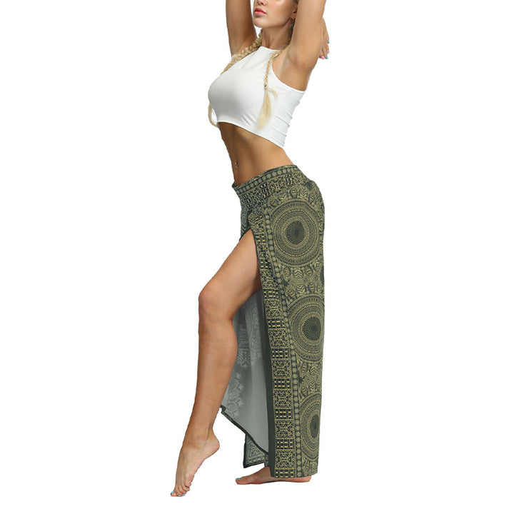 Buddha Stones Boho Pants Wide Leg Pants with Slits Sports Fitness Dance Women's Yoga Pants