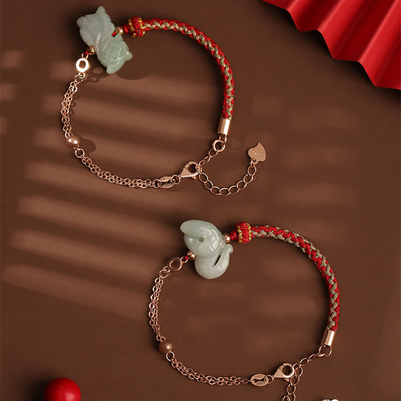 Buddha Stones 925 Sterling Silver Year of the Dragon Chinese Zodiac Jade Luck String Chain Bracelet