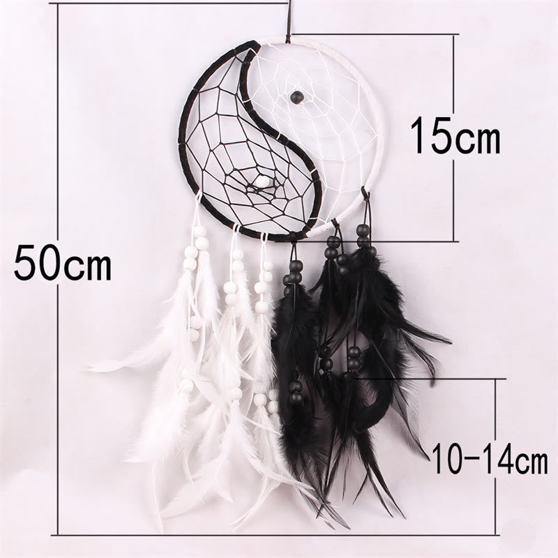 Yin Yang  Dream Catcher Circular Net with Feathers Balance Decoration