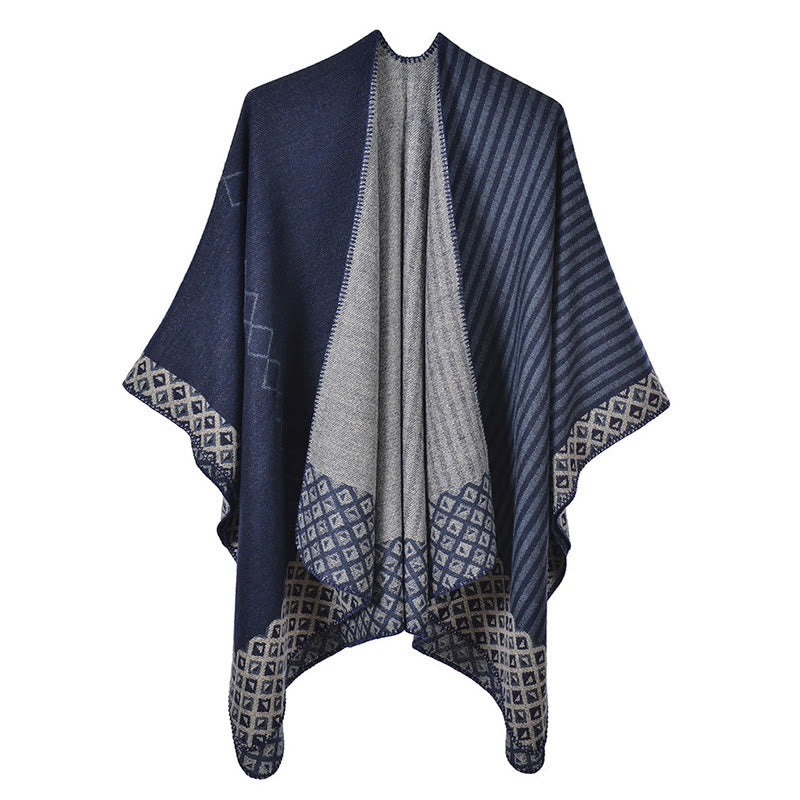 Tibetan Shawl Striped Diamond Pattern Winter Warm Soft Scarf