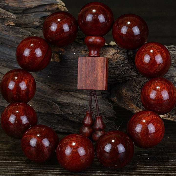 Buddha Stones Tibetan Small Leaf Red Sandalwood Relaxation Bracelet