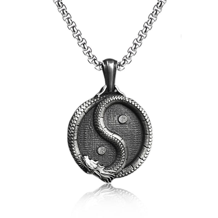 Buddha Stones Pure Tin Yin Yang Dragon Luck Strength Necklace Pendant