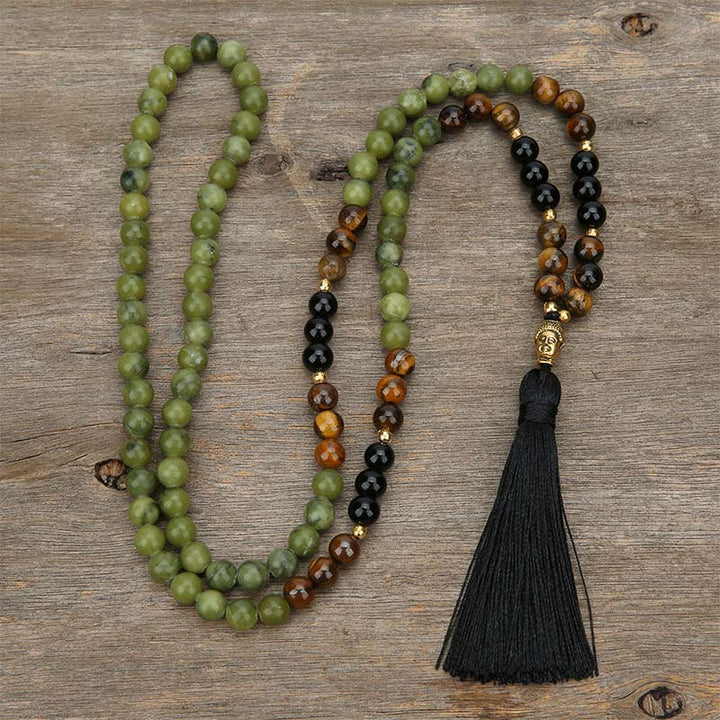 Buddha Stones Tibetan Green Jasper Protection Mala Bracelet