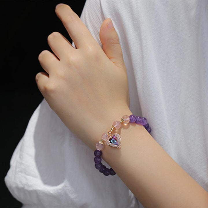 Natural Amethyst Strawberry Quartz Crystal Fortune Bracelet