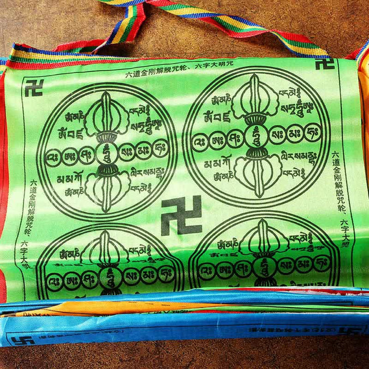 Tibetan 5 Colors Windhorse Auspicious Swastika Outdoor 20 Pcs Prayer Flag